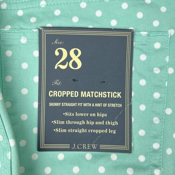 J Crew Jeans Womens 28 Mint Green Cropped‎ Matchstick Polka Dot Denim Pants NEW - Picture 9 of 13